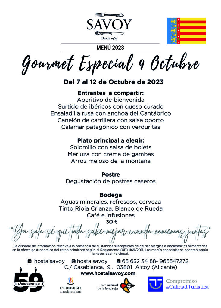 Menú Gourmet 7 al 12 de octubre 2023