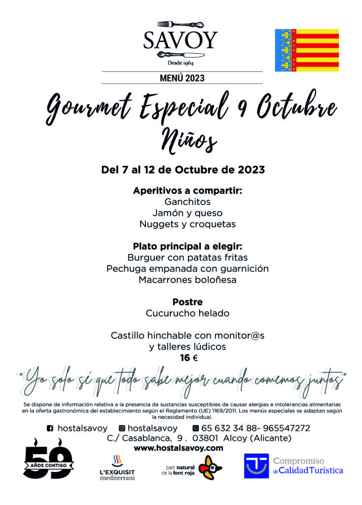 Menú Gourmet de Niños 7 al 12 de octubre