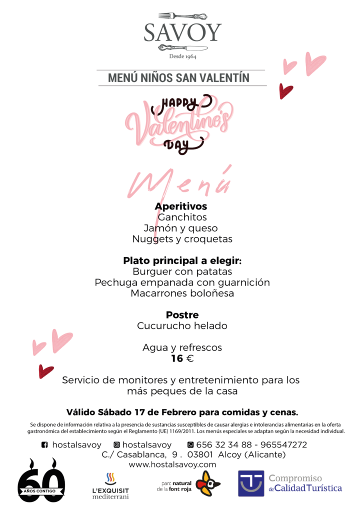 Menú Niños San Valentín